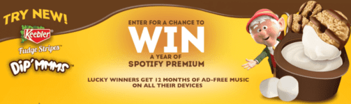 Keebler Music Sweepstakes: Win 1 of 209 prizes of Spotify Premium for a year at keeblermusicsweeps.com