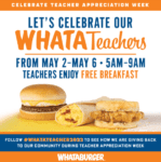Whataburger Teacher Appreciation Week 2022: FREE breakfast + Extra 25% off coupon code