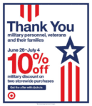 Target coupon code: Extra 10% off for military personnel and veterans