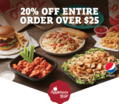 Applebee’s coupon code: Extra 20% off your $25+ order