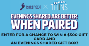 Oreo Thins and Barefoot Sweepstakes: Win a $500 gift card and more at eveningspaired.com