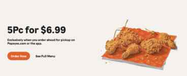 Popeyes: 5-pc meal for $6.99 is back until October 2