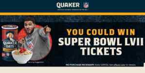 Quaker Super Bowl Sweepstakes: Win a trip to Super Bowl LVII and more at quakersuperfan.com