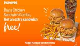 Popeyes National Sandwich Day 2022: Get a FREE Chicken Sandwich with a combo purchase