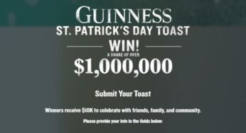 Guinness St Patrick’s Day Toast Sweepstakes: Win a share of over $1 million at toast.guinness.com