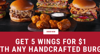 Applebee’s: Get 5 boneless wings for $1 with a handcrafted burger purchase