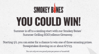 Smokey Bones Giveaway: Win BBQ bundles valued at up to $1,950 at smokeybonesgiveaway.com