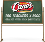 Raising Cane’s Teacher Appreciation Sweepstakes 2023: Win 1 of 100 prizes